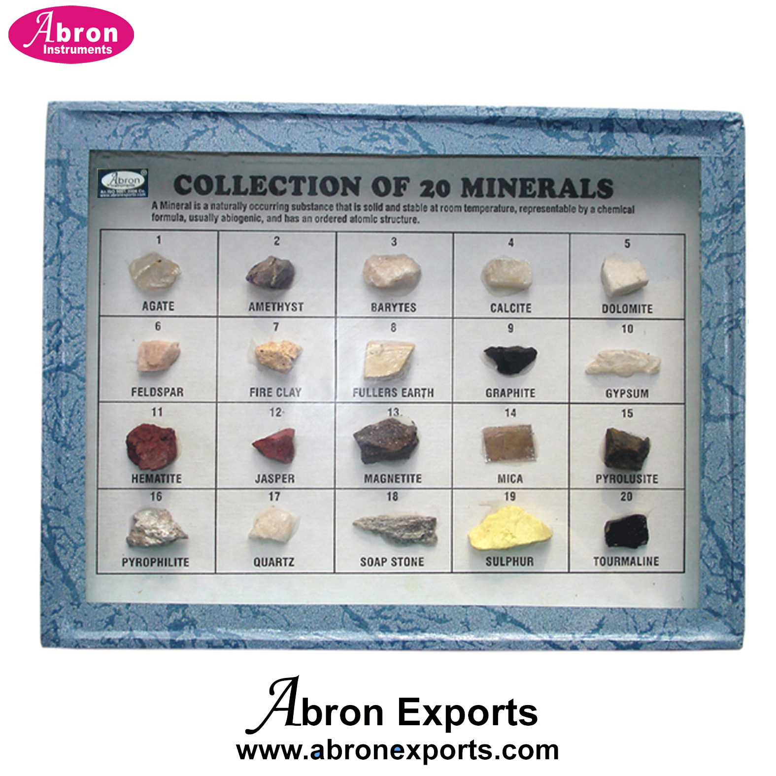 Collection set of 10 Rocks Forming Minerals set display card box